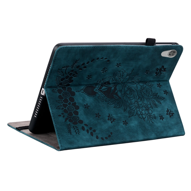 For Lenovo Tab M10 HD 2nd Gen TB-X306X Butterfly Rose Embossed Leather Tablet Case(Dark Blue)