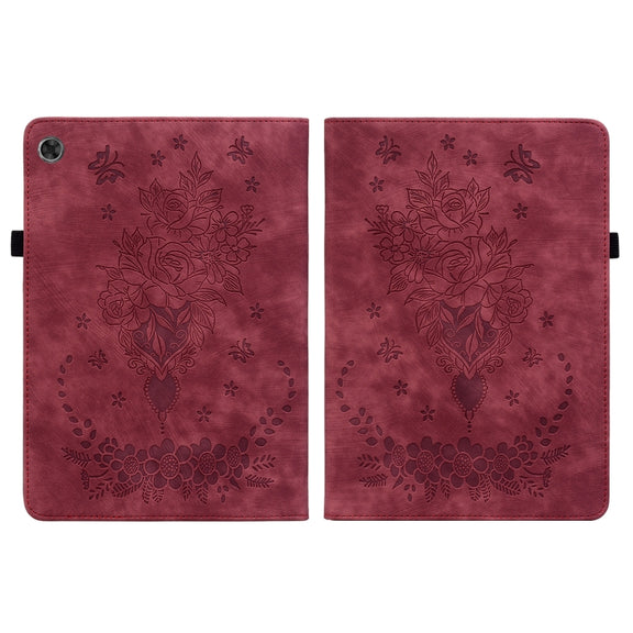 For Lenovo Tab M10 Plus 10.6 3rd Gen Butterfly Rose Embossed Leather Tablet Case(Red)