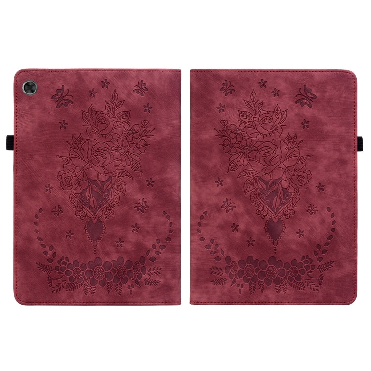 For Lenovo Tab M10 Plus 10.6 3rd Gen Butterfly Rose Embossed Leather Tablet Case(Red)