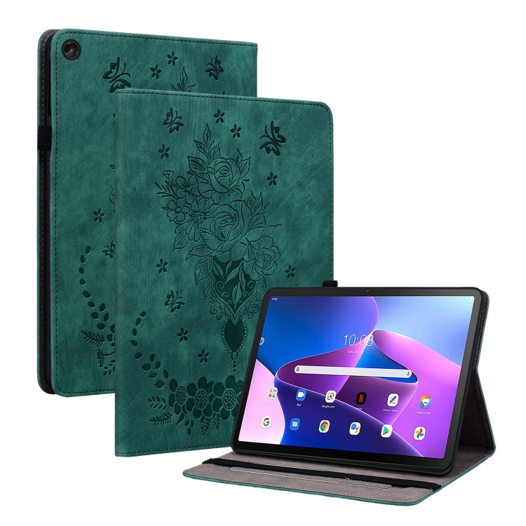 For Lenovo Tab M10 Plus 10.6 3rd Gen Butterfly Rose Embossed Leather Tablet Case(Green) - Lenovo by PMC TechLife | Online Shopping South Africa | PMC TechLife | Buy Now Pay Later Mobicred