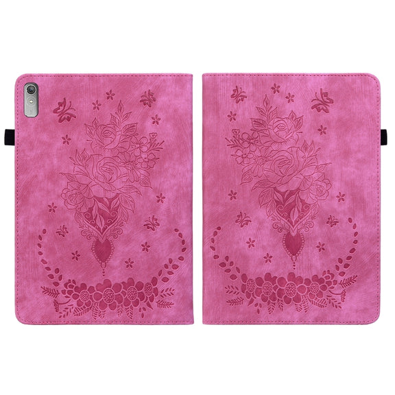 For Lenovo Tab P11 Gen 2 11.5 Butterfly Rose Embossed Leather Tablet Case(Rose Red)
