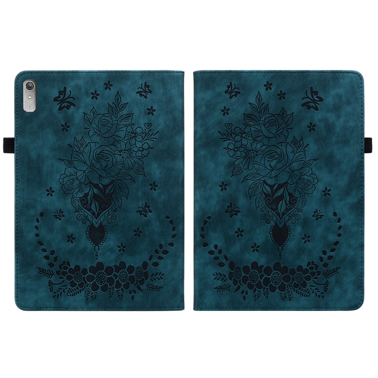 For Lenovo Tab P11 Gen 2 11.5 Butterfly Rose Embossed Leather Tablet Case(Dark Blue) - Lenovo by PMC TechLife | Online Shopping South Africa | PMC TechLife | Buy Now Pay Later Mobicred