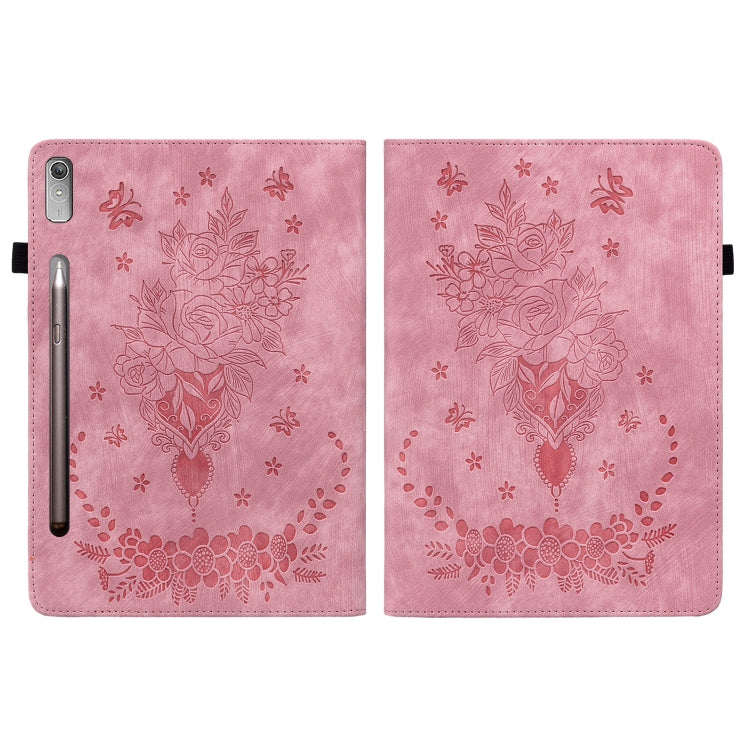 For Lenovo Tab P11 Pro Gen 2 11.2 Butterfly Rose Embossed Leather Tablet Case(Pink)