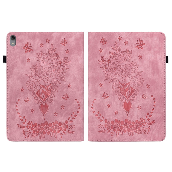For Lenovo Tab P11 TB-J606F Butterfly Rose Embossed Leather Tablet Case(Pink)
