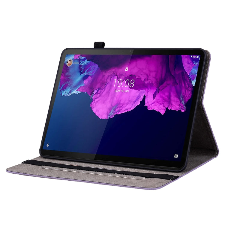 For Lenovo Tab P11 TB-J606F Butterfly Rose Embossed Leather Tablet Case(Purple)