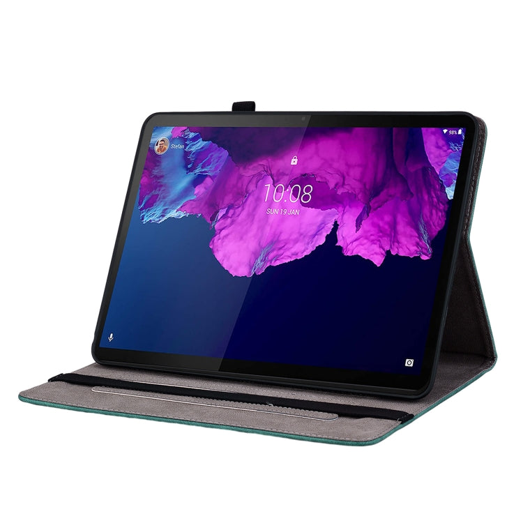 For Lenovo Tab P11 TB-J606F Butterfly Rose Embossed Leather Tablet Case(Green)