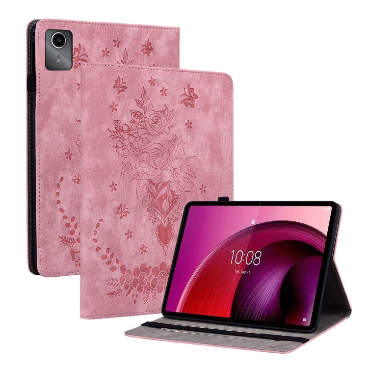 For Lenovo Tab M11/Xiaoxin Pad 11 2024 Butterfly Rose Embossed Leather Tablet Case(Pink) - Lenovo by PMC TechLife | Online Shopping South Africa | PMC TechLife | Buy Now Pay Later Mobicred