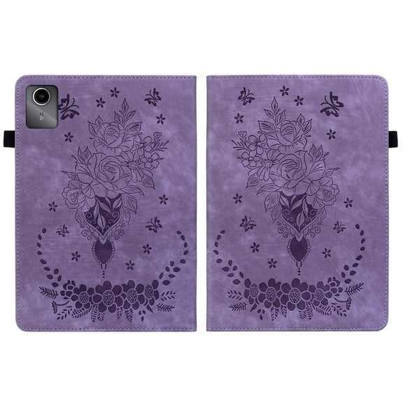 For Lenovo Tab M11/Xiaoxin Pad 11 2024 Butterfly Rose Embossed Leather Tablet Case(Purple)