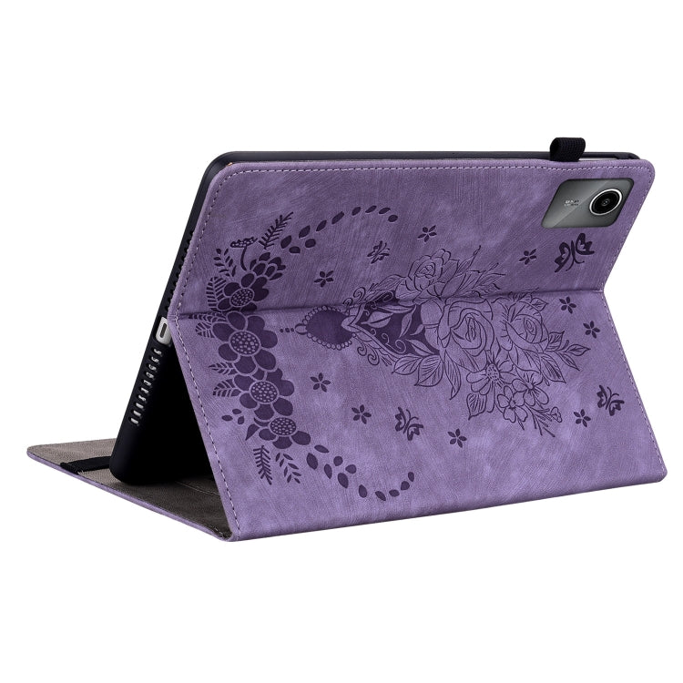 For Lenovo Tab M11/Xiaoxin Pad 11 2024 Butterfly Rose Embossed Leather Tablet Case(Purple)