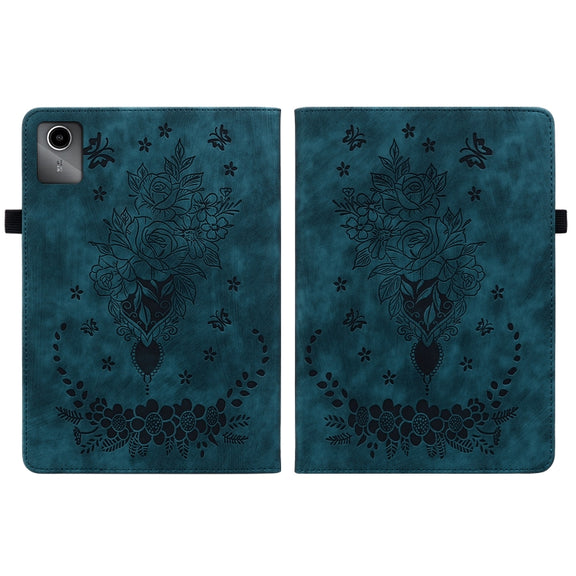 For Lenovo Tab M11/Xiaoxin Pad 11 2024 Butterfly Rose Embossed Leather Tablet Case(Dark Blue)