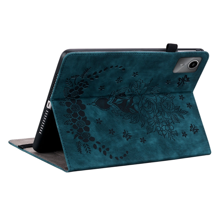 For Lenovo Tab M11/Xiaoxin Pad 11 2024 Butterfly Rose Embossed Leather Tablet Case(Dark Blue)