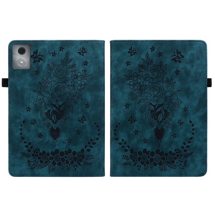 For Lenovo Tab K11 Plus Butterfly Rose Embossed Leather Tablet Case(Dark Blue)