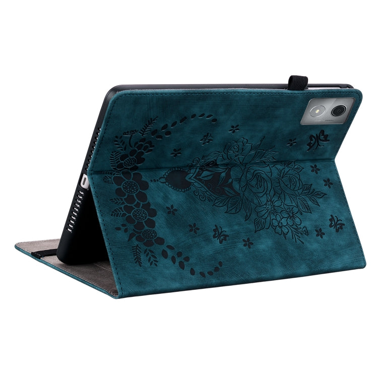 For Lenovo Tab K11 Plus Butterfly Rose Embossed Leather Tablet Case(Dark Blue)