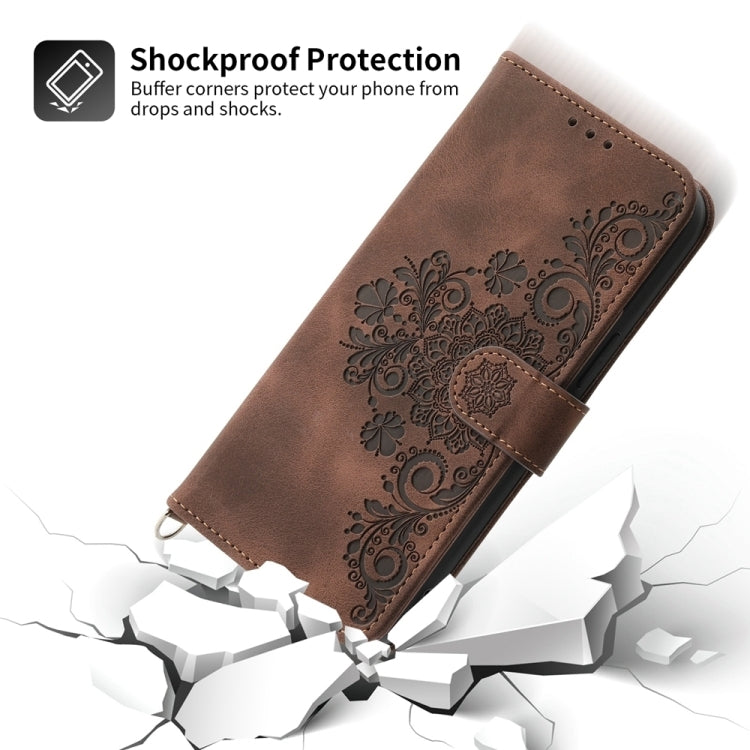 For Huawei Pura 70 Skin-feel Flowers Embossed Wallet Leather Phone Case(Brown)