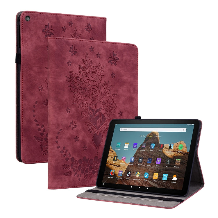 For Amazon Kindle Fire HD10 2019 / 2017 Butterfly Rose Embossed Leather Smart Tablet Case(Red) - Amazon by PMC TechLife | Online Shopping South Africa | PMC TechLife | Buy Now Pay Later Mobicred