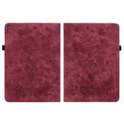 For Amazon Kindle Fire HD10 2019 / 2017 Butterfly Rose Embossed Leather Smart Tablet Case(Red)
