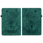For Amazon Kindle Fire HD10 2019 / 2017 Butterfly Rose Embossed Leather Smart Tablet Case(Green)