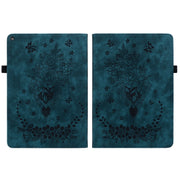 For Amazon Kindle Fire HD10 2019 / 2017 Butterfly Rose Embossed Leather Smart Tablet Case(Dark Blue)