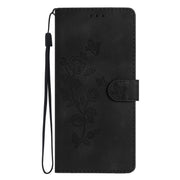 For iPhone 16e Flower Butterfly Embossing Pattern Leather Phone Case(Black)