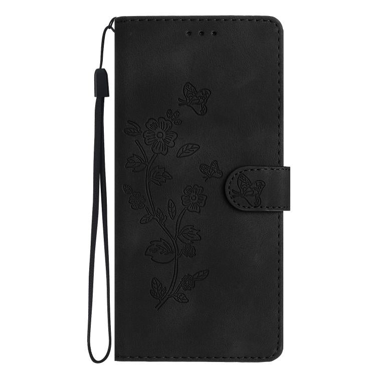 For iPhone 16e Flower Butterfly Embossing Pattern Leather Phone Case(Black)