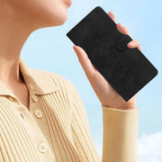For iPhone 16e Flower Butterfly Embossing Pattern Leather Phone Case(Black)