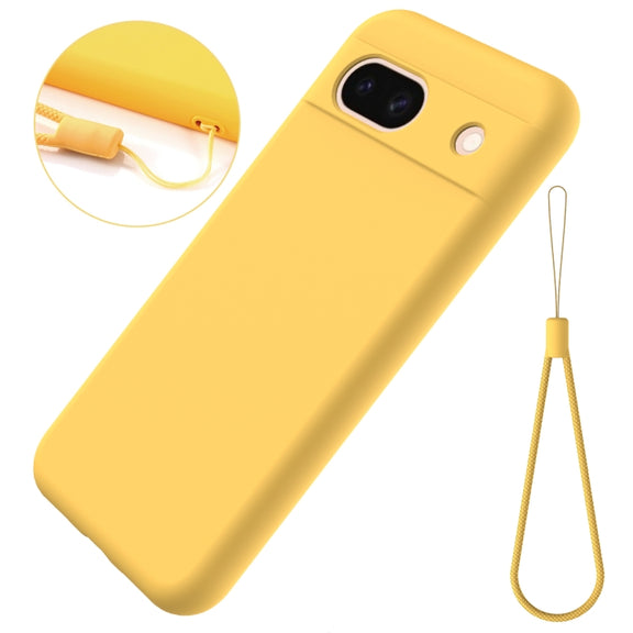 For Google Pixel 8a Pure Color Liquid Silicone Shockproof Phone Case(Yellow)