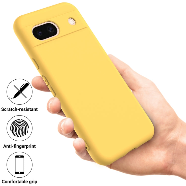 For Google Pixel 8a Pure Color Liquid Silicone Shockproof Phone Case(Yellow)