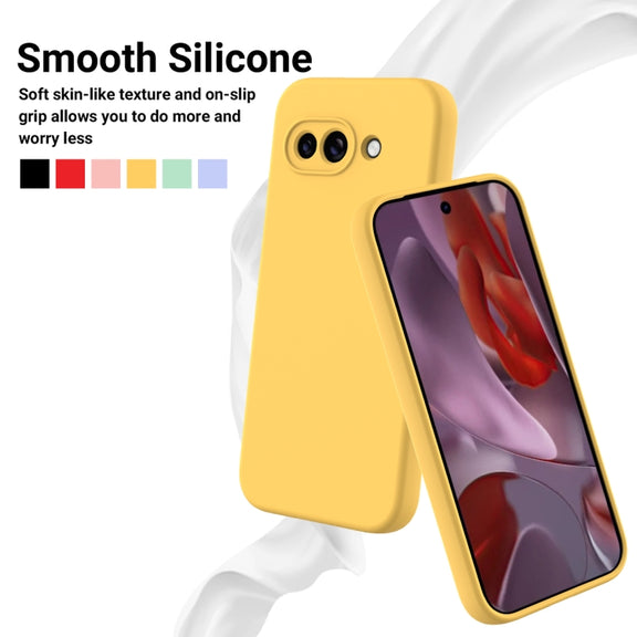 For Google Pixel 9a Pure Color Liquid Silicone Shockproof Phone Case(Yellow)