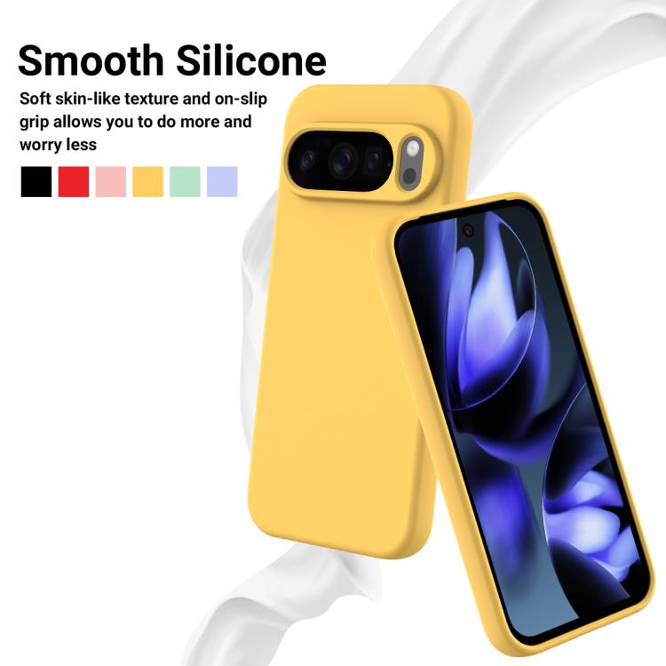 For Google Pixel 10 Pro Pure Color Liquid Silicone Shockproof Phone Case(Yellow)