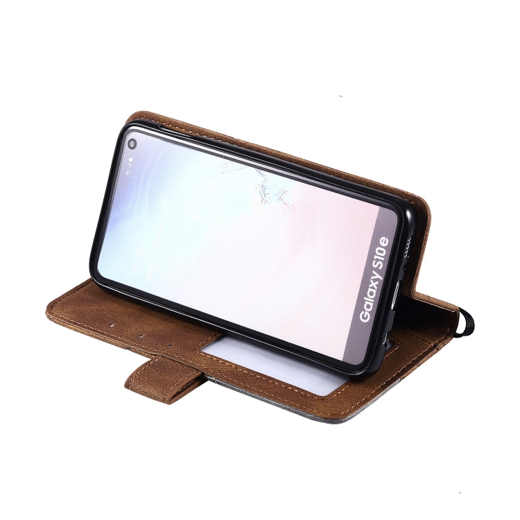 For Samsung Galaxy S10e Skin Feel Splicing Horizontal Flip Leather Case with Holder & Card Slots & Wallet & Photo Frame(Brown) - Galaxy Phone Cases by PMC TechLife | Online Shopping South Africa | PMC TechLife