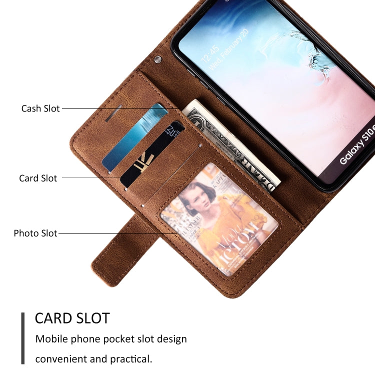 For Samsung Galaxy S10e Skin Feel Splicing Horizontal Flip Leather Case with Holder & Card Slots & Wallet & Photo Frame(Brown) - Galaxy Phone Cases by PMC TechLife | Online Shopping South Africa | PMC TechLife