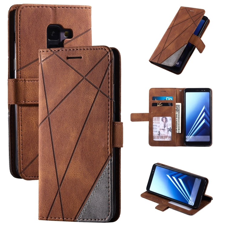 For Samsung Galaxy A8(2018) Skin Feel Splicing Horizontal Flip Leather Case with Holder & Card Slots & Wallet & Photo Frame(Brown) - Galaxy Phone Cases by PMC TechLife | Online Shopping South Africa | PMC TechLife