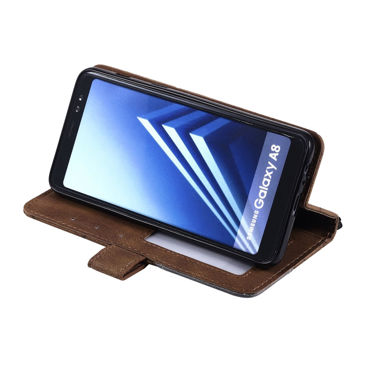 For Samsung Galaxy A8(2018) Skin Feel Splicing Horizontal Flip Leather Case with Holder & Card Slots & Wallet & Photo Frame(Brown) - Galaxy Phone Cases by PMC TechLife | Online Shopping South Africa | PMC TechLife