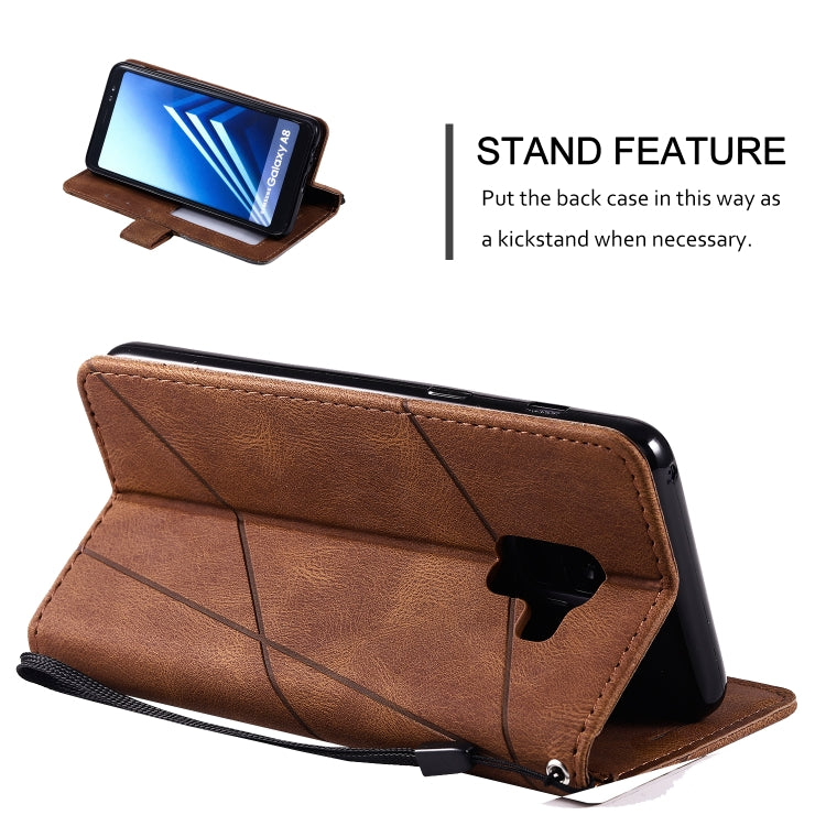 For Samsung Galaxy A8(2018) Skin Feel Splicing Horizontal Flip Leather Case with Holder & Card Slots & Wallet & Photo Frame(Brown) - Galaxy Phone Cases by PMC TechLife | Online Shopping South Africa | PMC TechLife