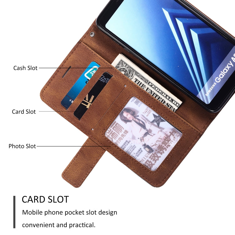 For Samsung Galaxy A8(2018) Skin Feel Splicing Horizontal Flip Leather Case with Holder & Card Slots & Wallet & Photo Frame(Brown) - Galaxy Phone Cases by PMC TechLife | Online Shopping South Africa | PMC TechLife