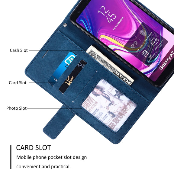 For Samsung Galaxy A7(2018) Skin Feel Splicing Horizontal Flip Leather Case with Holder & Card Slots & Wallet & Photo Frame(Blue)
