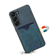 For Samsung Galaxy S24+ 5G Denior PU Back Cover Card Slot Holder Phone Case(Blue)