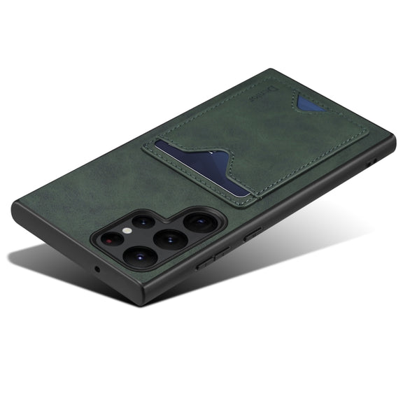 For Samsung Galaxy S24 Ultra 5G Denior PU Back Cover Card Slot Holder Phone Case(Green)