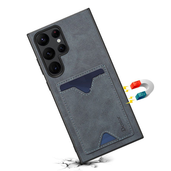 For Samsung Galaxy S24 Ultra 5G Denior PU Back Cover Card Slot Holder Phone Case(Grey)