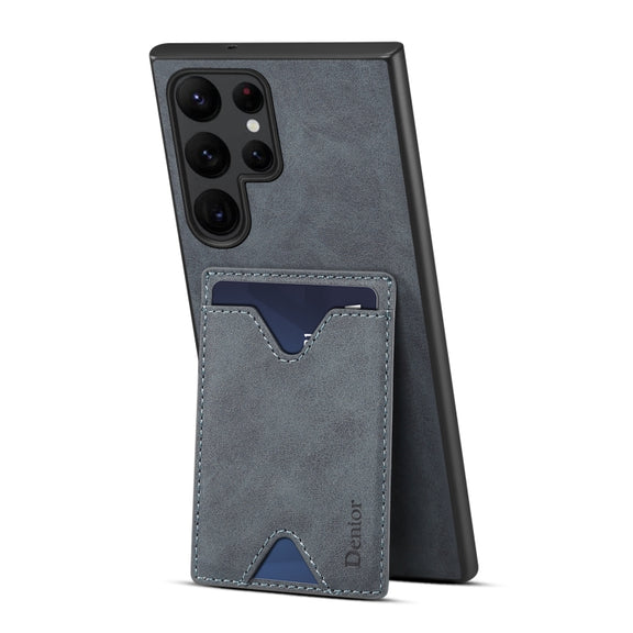 For Samsung Galaxy S24 Ultra 5G Denior PU Back Cover Card Slot Holder Phone Case(Grey)