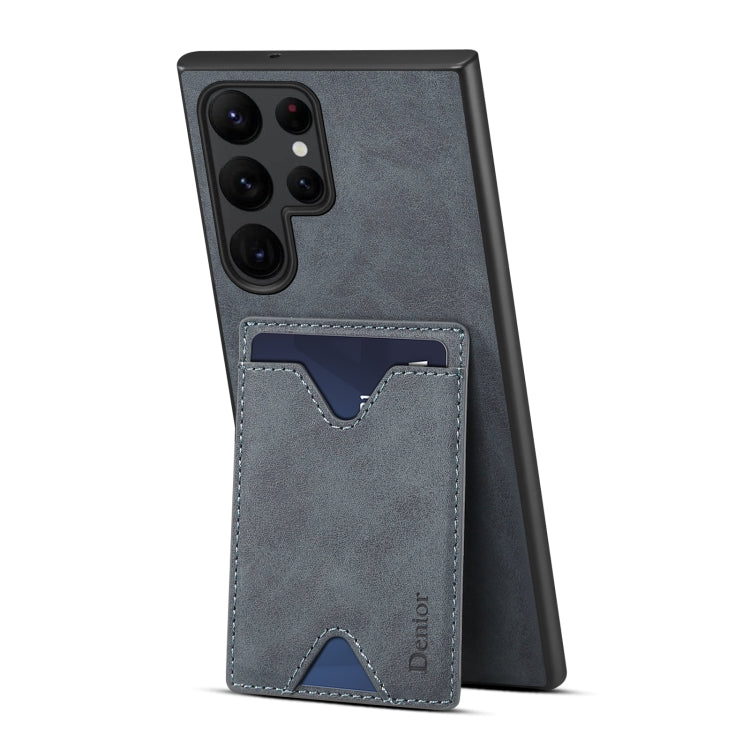 For Samsung Galaxy S24 Ultra 5G Denior PU Back Cover Card Slot Holder Phone Case(Grey)