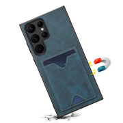 For Samsung Galaxy S24 Ultra 5G Denior PU Back Cover Card Slot Holder Phone Case(Blue)