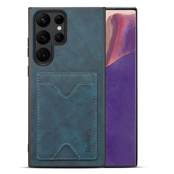 For Samsung Galaxy S24 Ultra 5G Denior PU Back Cover Card Slot Holder Phone Case(Blue)