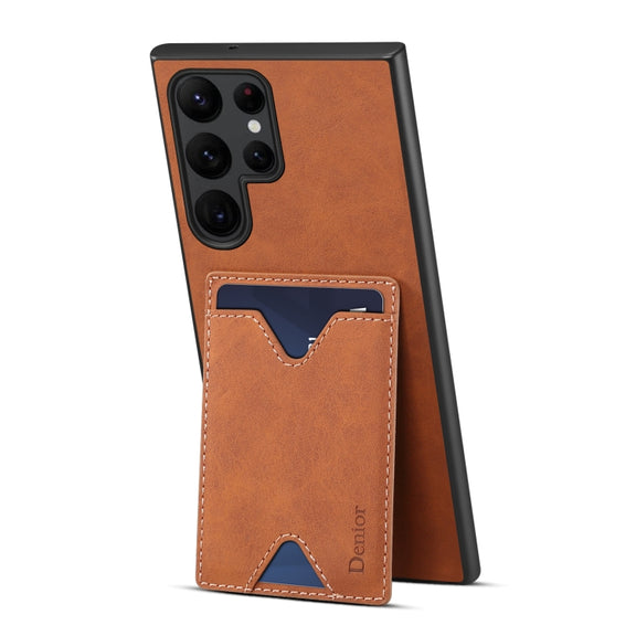 For Samsung Galaxy S24 Ultra 5G Denior PU Back Cover Card Slot Holder Phone Case(Brown)