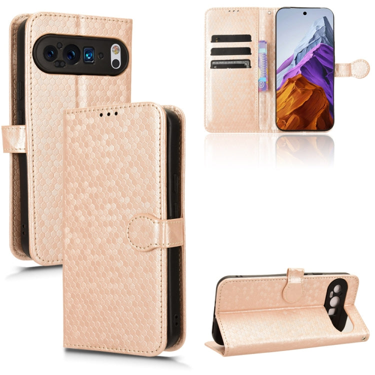 For Google Pixel 9 Pro Honeycomb Dot Texture Leather Phone Case(Gold) - Google Cases by PMC TechLife | Online Shopping South Africa | PMC TechLife | Buy Now Pay Later Mobicred