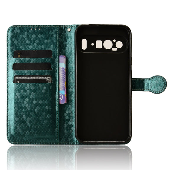 For Google Pixel 9 Pro Honeycomb Dot Texture Leather Phone Case(Green)