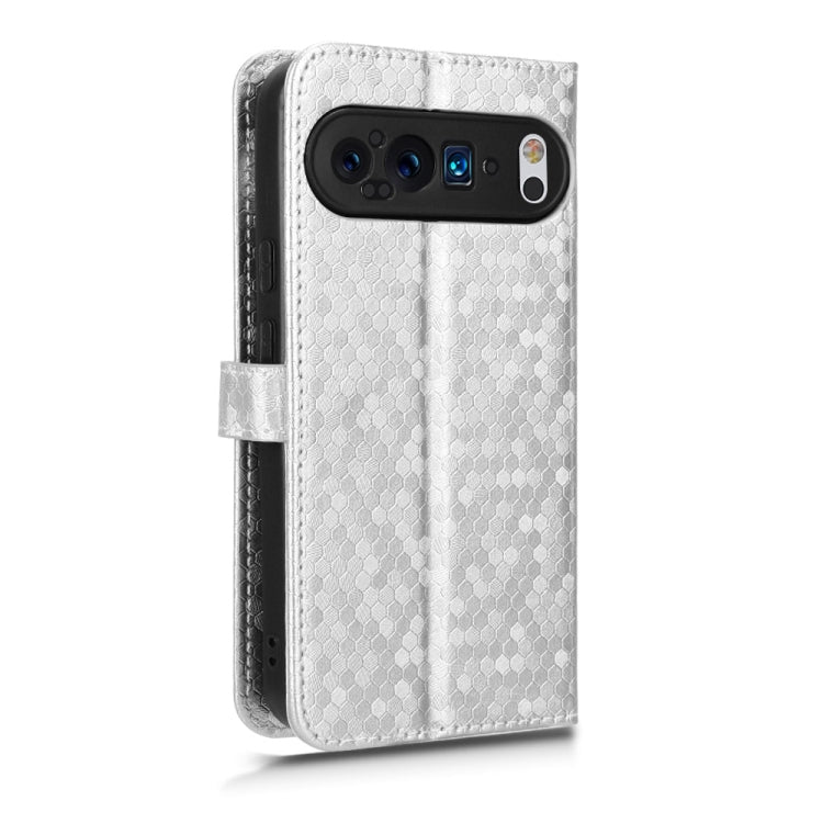 For Google Pixel 9 Pro Honeycomb Dot Texture Leather Phone Case(Silver)