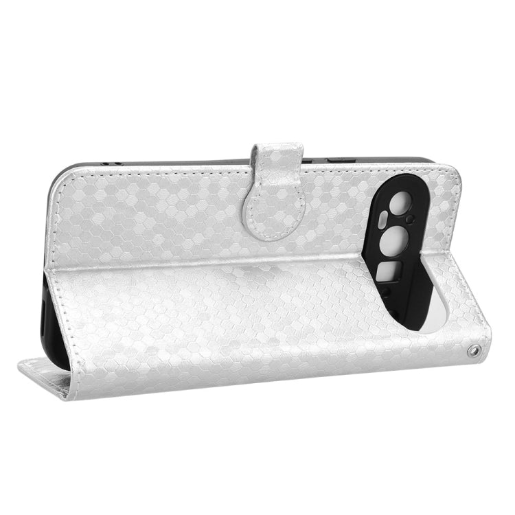 For Google Pixel 9 Pro Honeycomb Dot Texture Leather Phone Case(Silver)