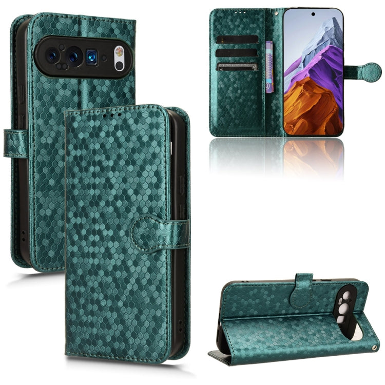 For Google Pixel 9 Honeycomb Dot Texture Leather Phone Case(Green) - Google Cases by PMC TechLife | Online Shopping South Africa | PMC TechLife | Buy Now Pay Later Mobicred