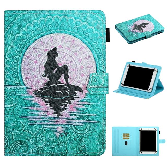 For 10 inch Universal Tablet PC Colored Drawing Pattern Horizontal Flip Leather Case with Holder & Card Slots(Mermaid)